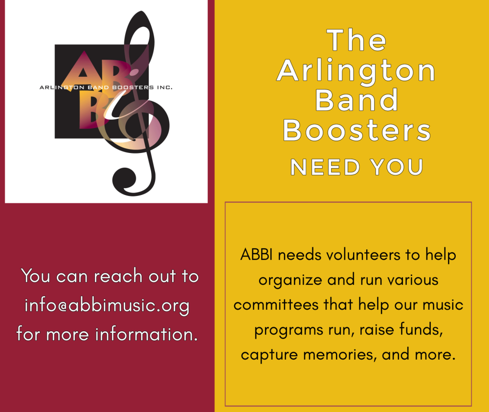 Graphic calling for Arlington Band Booster Volunteers